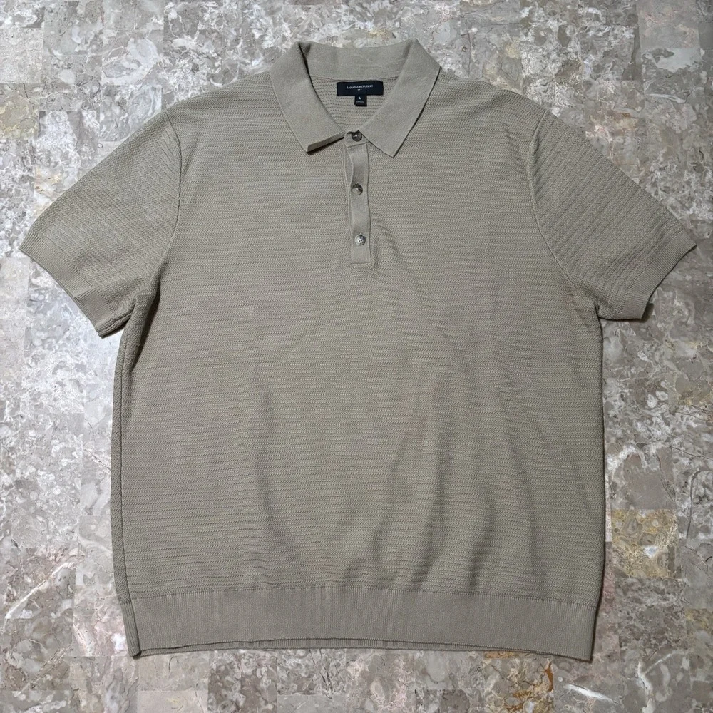 Banana Republic Shirt Mens Large Khaki Cotton Weave Knit Sweater Polo